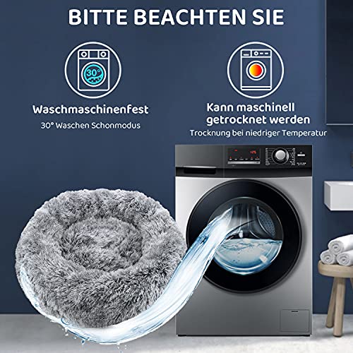 Docatgo Hundebett, Katzenbett, Haustierbett Flauschig Grau, 60x60cm Donut Bett Für Plueschtier Katzen und Hunde Weich, Plüschtier aus Kunstpelz mit Flusen,Fluffy Haustierkissen Mittelgroße - Image 6