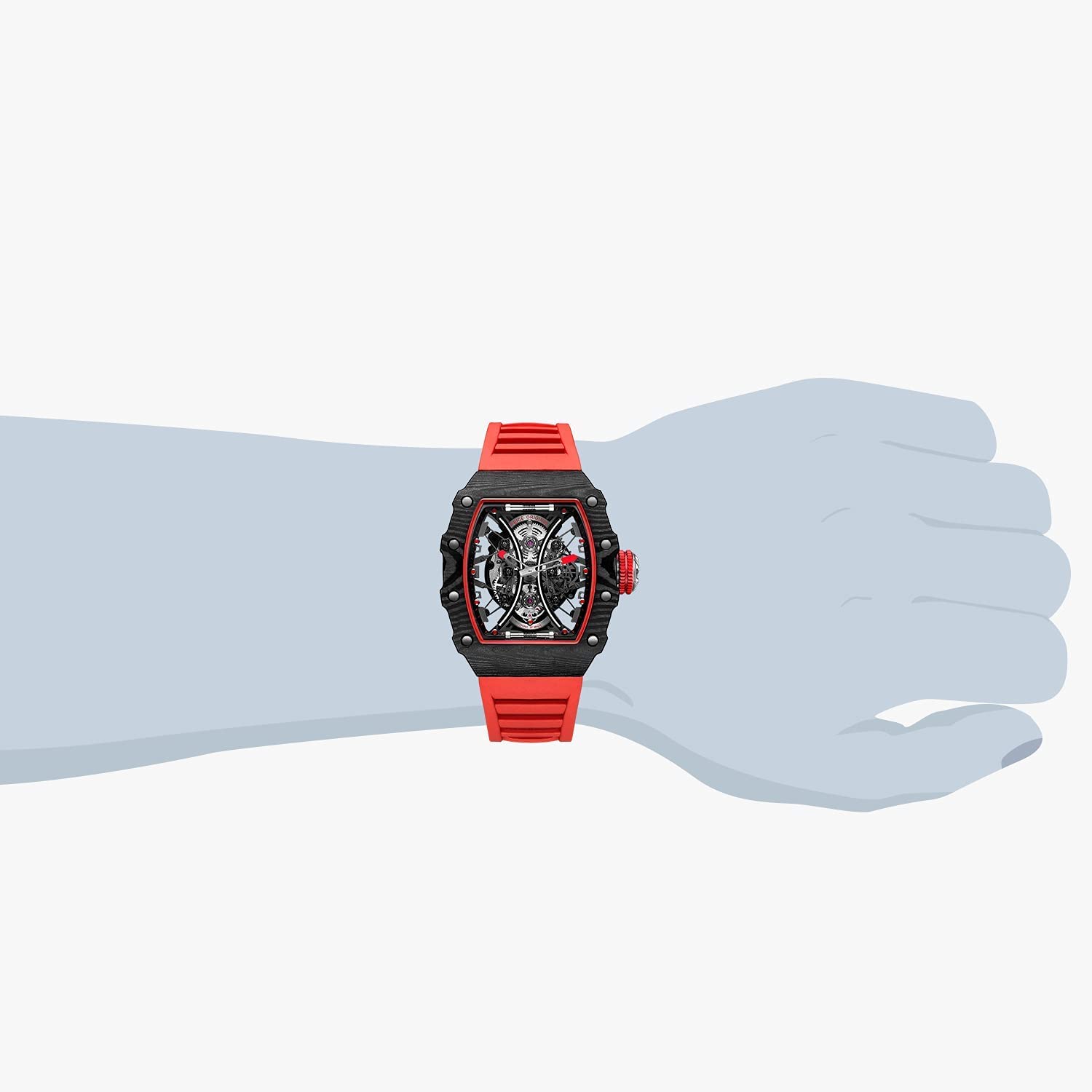 FEICE Orologio Scheletro da Uomo Orologio Automatico Vetro Zaffiro Orologi Meccanici Cassa Irregolare Movimento Giapponese Impermeabile Rosso