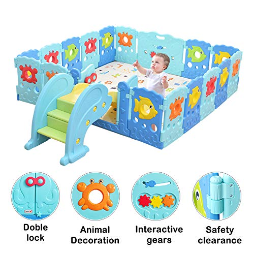 Baby Playpen - Kids 14 Panel Activity Centre Safety Play Yard, Home Indoor Outdoor New Pen - Sea World