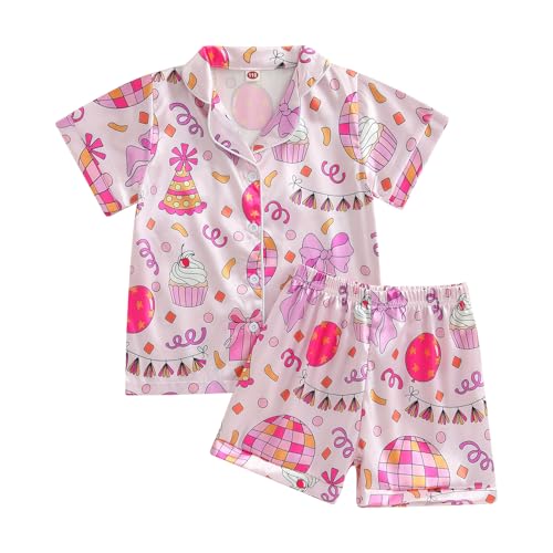 Kuriozud Birthday Girl Pajamas Silk Stain Pjs Shirt Tops+Shorts 2Piece Set Birthday Toddler Kids Little Girl Nightgown Gift