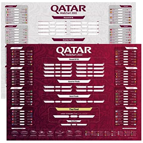 World Cup Wall Chart 2022 Qatar - A1 Extra Large, Double Sided, Tournament Schedule Poster - Planner Includes All 64 Matches, Stadiums, TV Channels, Dates & Kick Off Times - A1, 84cm x 60cm (Folded) Cover