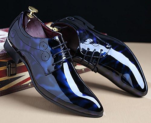 Dress Shoes Men Pointed Toe Floral Patent Leather Lace Up Oxford Fashion Formal Shoes Blue 10.5 US | Image 5