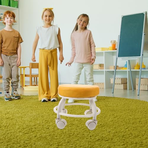 LIFKOME Butaco giratorio 360° con ruedas universales, asiento de pedicura naranja de baja altura, ligero y resistente para salón y hogar miniatura 6