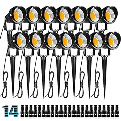 ZUCKEO 10W Low Voltage Landscape Lights LED Landscape Lighting with Connectors, 12V Outdoor Spotlights Yard Garden Pathway Lights, 1000LM Waterproof Warm White Light (14 Pack)