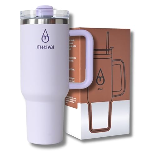 Motivai® Tumbler - 40oz - Thermobecher mit Griff und Strohhalm - Edelstahlbecher - Travel Cup - Mug to go - Trinkbecher to go - Thermosflasche - (Lilla)
