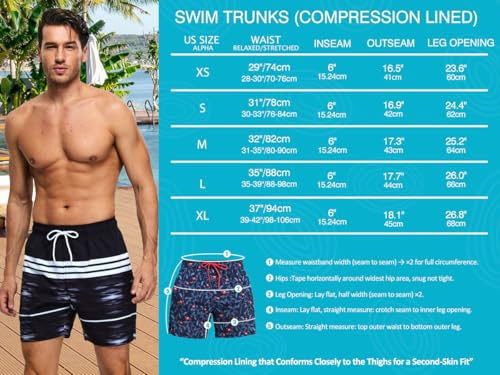 Image of Mens Swim Trunks Compression Liner No Mesh Swimming Trunks Men Swimwear Quick Dry Above Knee Zipper Pocket Swim Shorts