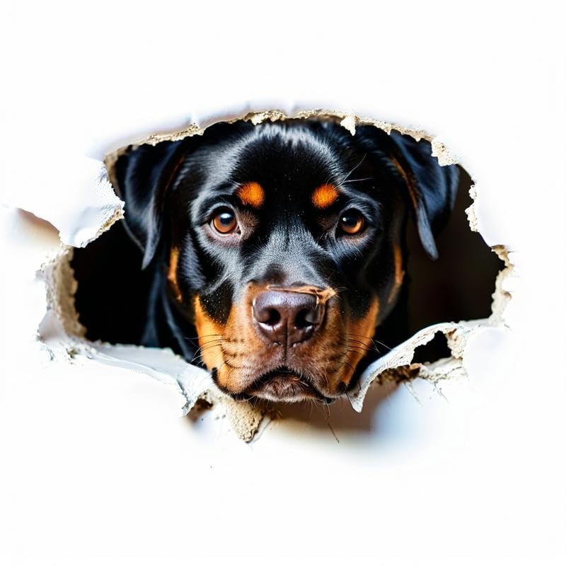 Rottweiler Aufkleber, Lustige Haustier Hund Aufkleber, 3D Zerrissener Effekt, Wasserfest, Reflektierend, Auto Laptop Kühlschrank Dekoration ((15cm/5.91inch))