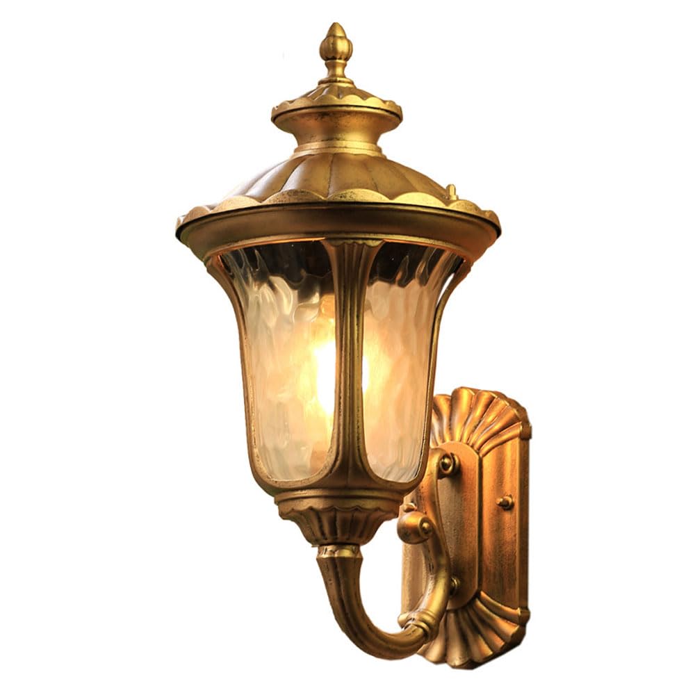 SXSCARKX American Retro Wall-Mounted Wall Lantern Outdoor with Lace Decoration Light Water Pattern Glass Lampshade Lamp Waterproof, Dustproof and Rustproof Sconce