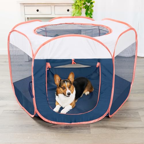 Image of Furhaven Portable Playpen for Dogs and Cats, Pet Playground,Kennel Foldable Indoor Outdoor Zippered Puppy & Kitten Crate - Navy, Large