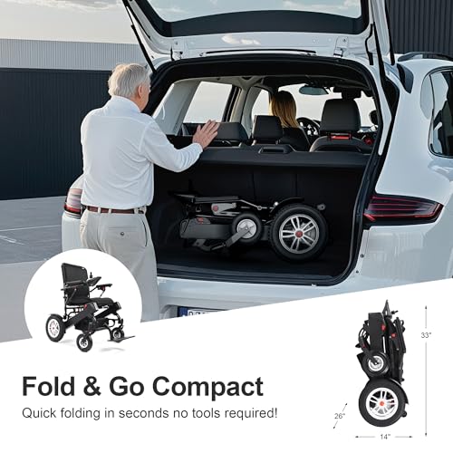 Image of 40 Miles Long Range Electric Wheelchair for Adults, Foldable Motorized Wheelchair with 2 Removable 15Ah Batteries, All Terrain Power Wheelchairs for Senior, (Black, 2 * 15Ah)