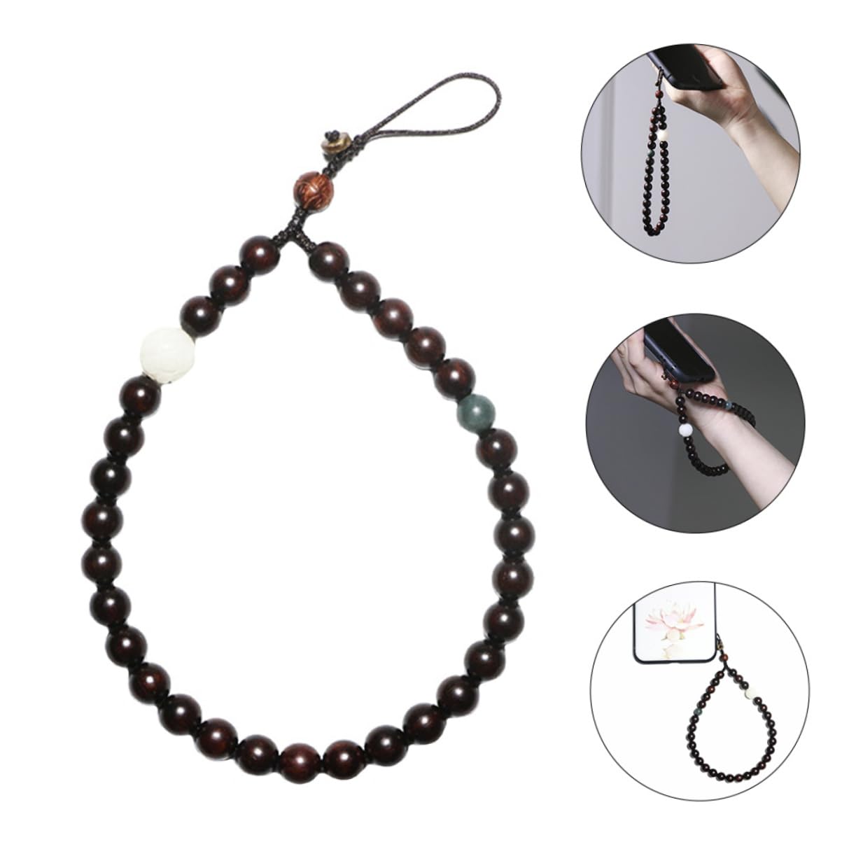 2 cadenas para teléfono móvil, correa de muñeca, cuentas chinas, cordón para teléfono celular, cordón para teléfono celular, cadena de mano, cadena de teléfono celular, cuerda de jade de