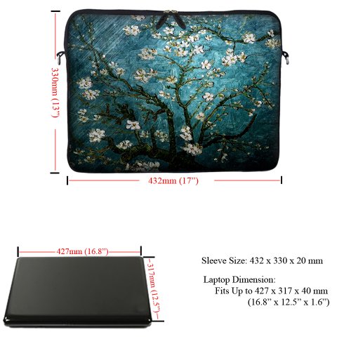 Meffort Inc 17 17.3 Inch Neoprene Laptop Sleeve Bag Carrying Case With Hidden Handle And Adjustable Shoulder Strap - Vincent Van Gogh Almond Blossoming #TOP2