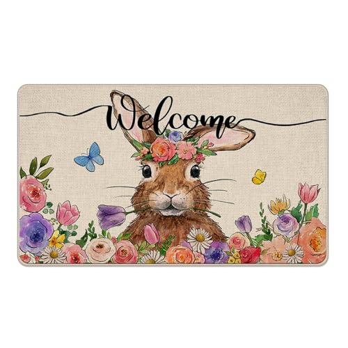 Welcome-Easter-Bunny-Rabbit-Decorative-Front-Door-Mat-Floral-Flowers-Doormat-Indoor-Outdoor-Tulip-Daisy-Non-Slip-Floor-Entryway-Rug-Spring-Holiday-Home-Kitchen-Decoration-17x29-Inch Welcome Easter Bunny Rabbit Decorative Front Door Mat Floral Flowers Doormat Indoor Outdoor Tulip Daisy Non Slip Floor Entryway Rug Spring Holiday Home Kitchen Decoration 17×29 Inch