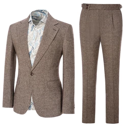 Retro 2 Piece Tweed Men's Suits Slim Fit Groom Vintage Tuxedos Set Prom Woolen Fabric Blazer Custom Jacket Pants