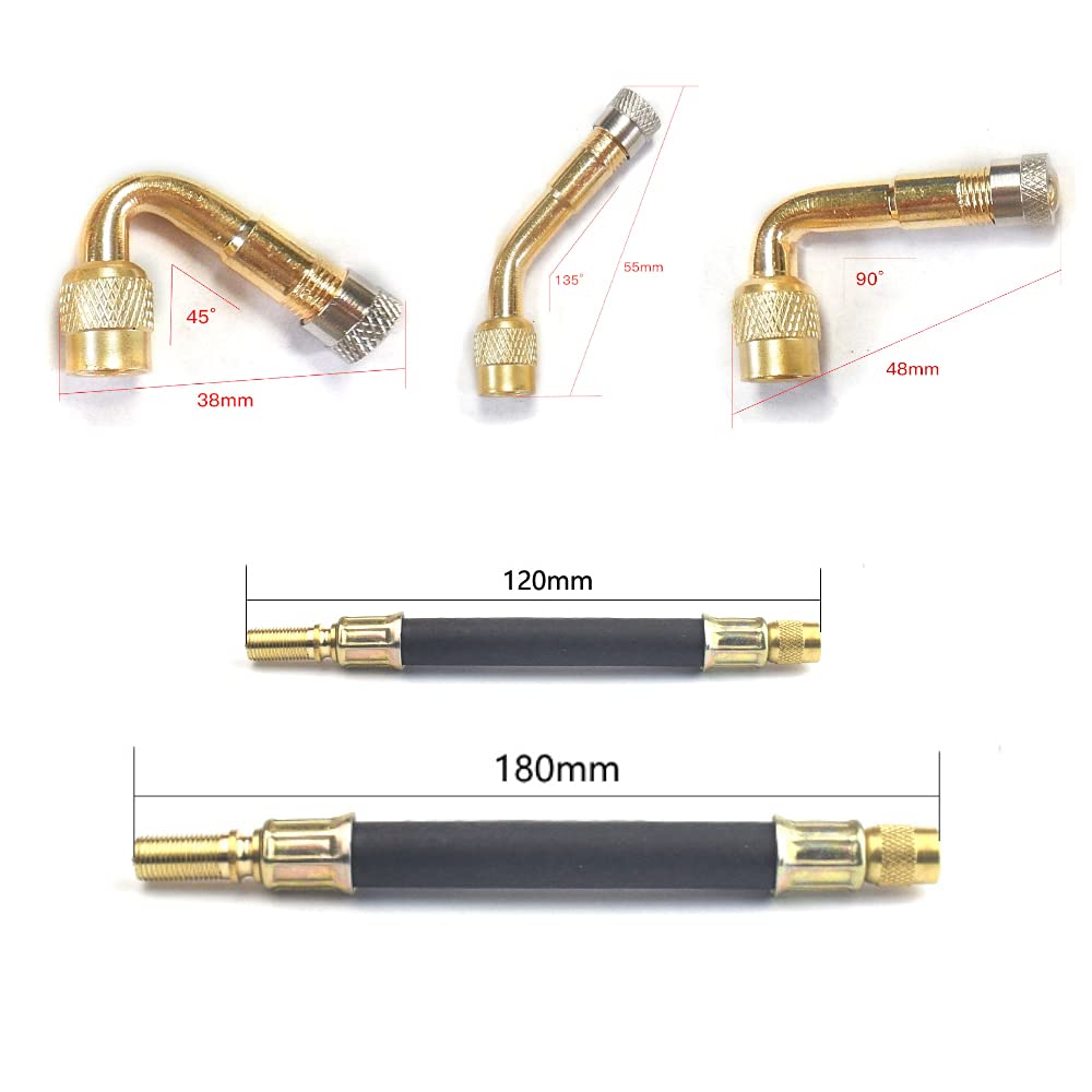 Estensione Valvola Pneumatico Set, 3 Pezzi Angolo Estensori di Valvole con 2 Pezzi Gomma Estensori Valvola per Auto Bici Camion Motocicletta