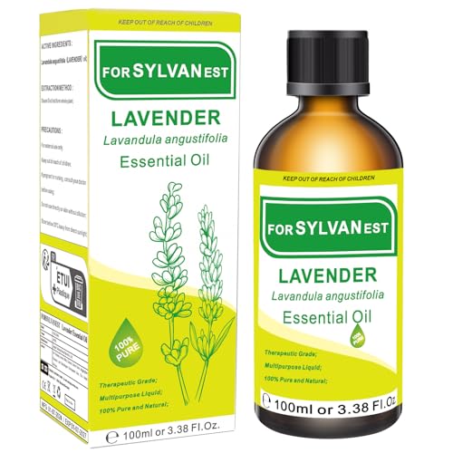 FORSYLVANEST Aceite Esencial de Lavanda 100ML 100% Puro Natural No Diluido para Aromaterapia, Masaje, SPA, Cuidado de la Piel, Cabello y Uñas, Baños, DIY (Lavanda)