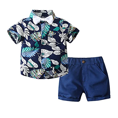 Image of Toddler Baby Boy Summer Clothes Set Floral Shirt Bow-tie Shorts Hawaiian Outfit