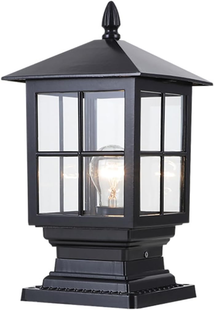 Rustic Post Cap Lights Exterior Solar Lamp with Pier Mount Base Garden Decoration Lamp Pillar Lantern,E26 Bulb Fence Deck Patio Outdoor Aluminum Post Cap Lights, 1-Pack