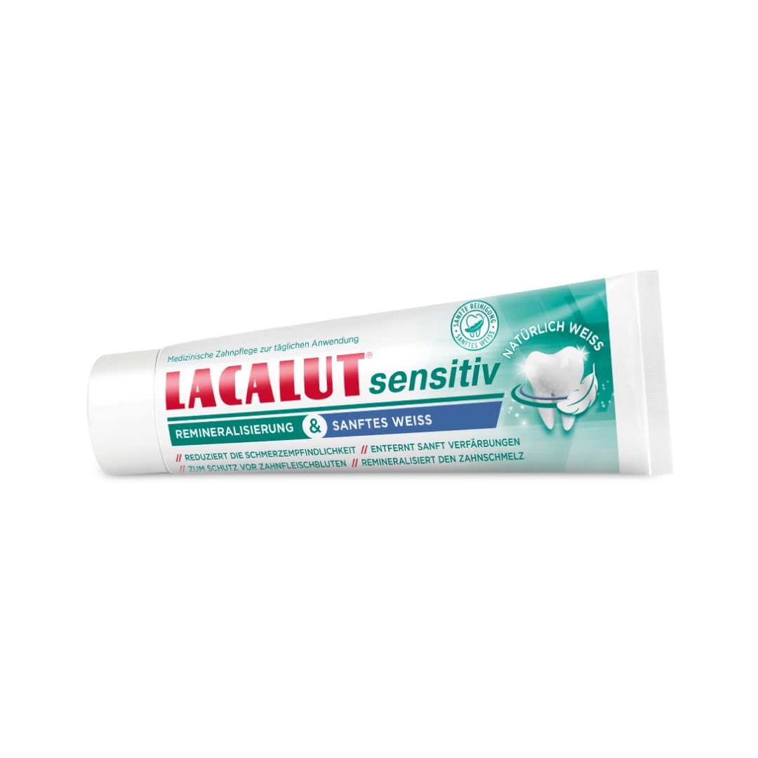 LACALUT Sensitiv Remineralization & Soft Weiss, reduce la sensibilidad al dolor, elimina suavemente la decoloración, remineraliza el esmalte, 1 x 75 ml (Paquete de 4)