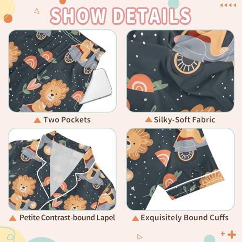 Funny Lion Flower Pajamas Set Summer Button Down Sleepwear Pjs Sets Comfy Loungewear3