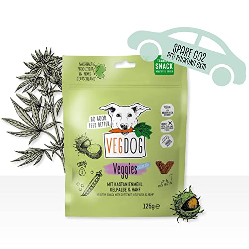VEGDOG Veggies Skincare hypoallergener Hundesnack (10 x 125 g) | Trainingssnack für Fell und Haut | Proteinsnack für Allergiker mit Kastanie und Hanf