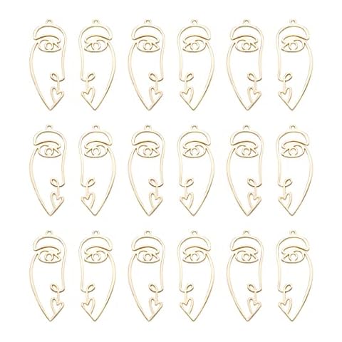 Craftdady 50Pcs Abstract Human Face Open Back Bezel Pendants Golden Blank Hollow Frame Profile Head Geometric Dangle Charms 40x16mm for UV Resin Press Flower Jewelry Making, Resin Cover
