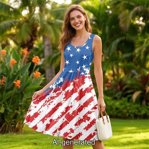 Image of Dreaweet Casual Sleeveless Dresses for Women Girls, Round Neck Tank Dresses with Pockets Summer Sundress Size XS-4XL