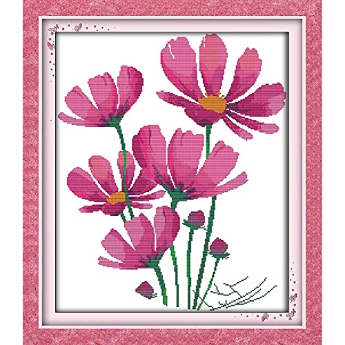 Funchey Cross Stitch Kits Stamped Full Range of Patterns Embroidery Starter Kits for Adult Beginners and Kids DIY Easy Printed Cross-Stitch Kits for Home Decor (Galsang Flowers 17.3Ã—20.5 inch)