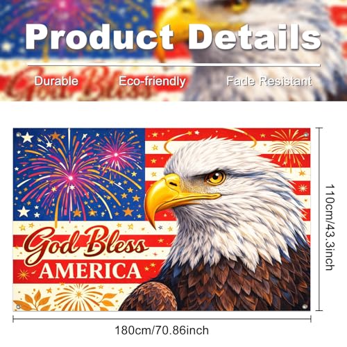 Image of IVN Patriotic Eagle Banner 71x43 Inch 4th of July Veterans Day Memorial God | Polyester Patriotic Eagle 4th of July Veterans design for 4th of July Independence Day Memorial Day and Veterans Day decor