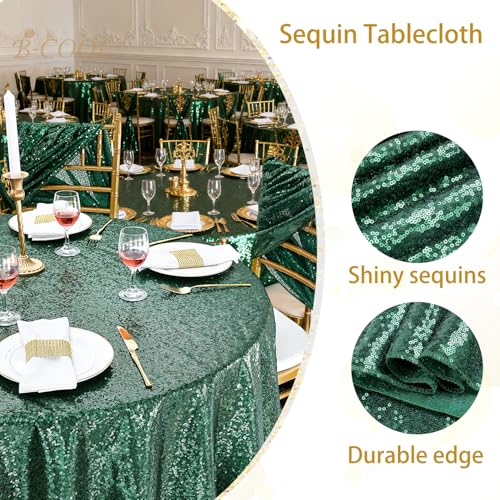 Image of B-COOL Round Sequin Tablecloth Party Decor: 120 Inch Table Cloth Emerald Green Glitter Fabric Overlay for Indoor Outdoor Dining Parties Home St. Patrick's Day