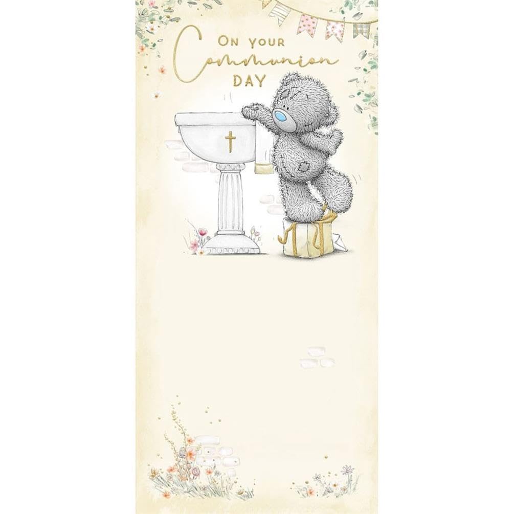 Me to You Bear On Your Communion Day Card With Gold Foil Detail 4x8 inches - Official Collection
