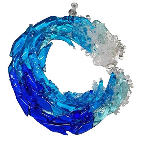 Fewear 5/8inch Fused Glass Crashing Ocean Wave Art, Fused Glass Ocean Suncatcher Ornament Glass Wave Sun Catcher, 2 Size (8inch)