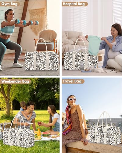Image of Women Weekender Travel Duffle Bag: Travel Duffel Overnight Bags with Shoe Compartment Large Carry on Tote with Toiletry Bag Weekend Traveling Yoga Gym Hospital Bag for Women with Wet Pocket Leopard