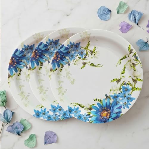 Image of Melamine Dinner Plates | Round Full Plate | Microwave Safe | Break Resistant | Plates for Breakfast, Lunch, Dinner | Plates for Home, Office, Restaurant | Set of 6 | 11 Inch's (Blue)