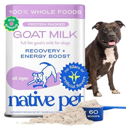 Native Pet Goat Milk Powder - Dog Food Topper for Active Dogs - Post-Activity Recovery, Energy, Immune Support, Hydration & Bone Health - Whole Goat Milk with MCTs & Essential Minerals - 60 Scoops