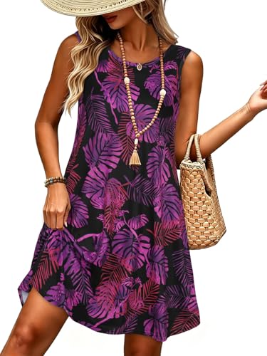 Image of elescat Women's Summer Dresses 2026 Beach Casual Sleeveless Floral Print Tank Loose Sundress with Pocket