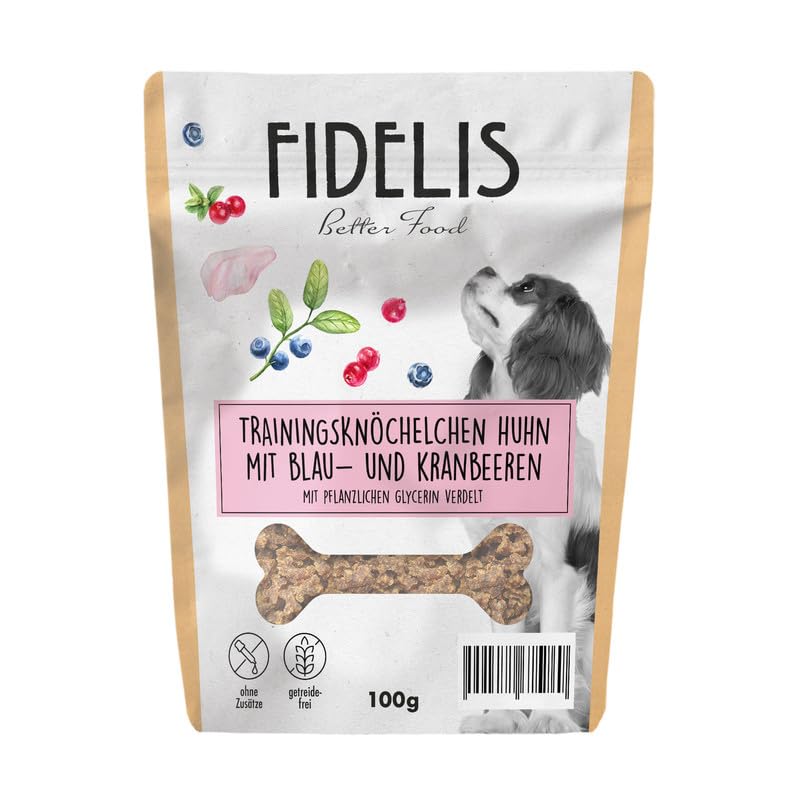 Fidelis – Trainingsknöchelchen Huhn mit Blaubeere und Kranbeere (100g Tütchen)