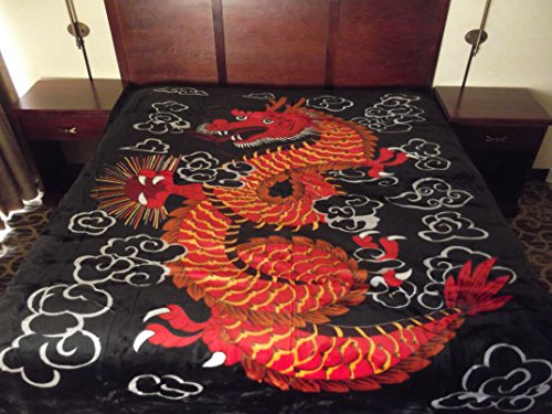Super Soft Korean Mink Style Blanket Red Dragon Chinese Design ~