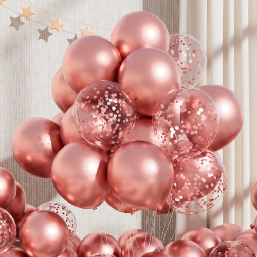 RainbowQ Metallic Rose Gold Balloons 55Pcs 12 Inch Confetti Helium