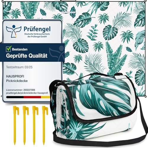 HAUSPROFI Picknickdecke 200x200 cm, wasserdicht & isoliert - Outdoor Decke für Picknick, Strand, Camping, mit Baumwolle gepolstert, inkl. Tragegriff & Heringe, Tragbar, Waschbar & formstabil