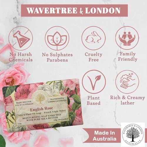 Wavertree & London WL-12-2 English Rose Scented Natural Soap (2 Bars), 7Oz Moisturizing French Triple Milled Soap Bars Enriched With Shea Butter - Pure Plant Oil Bath & Body Soap thumb #1