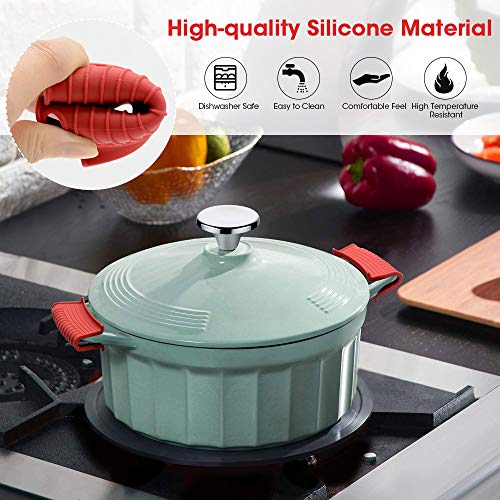 OMGREI Silicone Assist Hot Pan Handle Holder Hot Skillet Handle Covers Pot Holder Sleeve Cast Iron Skillets Nonslip Heat Resistant for Enameled Griddles Casserole Frying Pans Cookware(4PACK) (Red) - Thumbnail 4