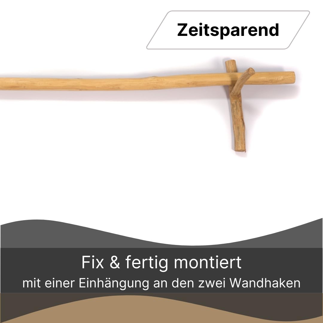 HOLZ STANGE Vara | Teakholz, 165 cm mit Wandhaken | Ast Aufhänger, Teak Gardinenstange, Treibholz Vorhangstange, Garderoben Stange