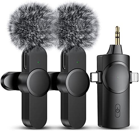 MILOUZ Dual Wireless Microphones for iPhone/Android Phone/Camera/Laptop, Wireless Lavalier Microphone for Video Recording Podcast YouTube TikTok Facebook, Plug-Play Mini Lapel Mic