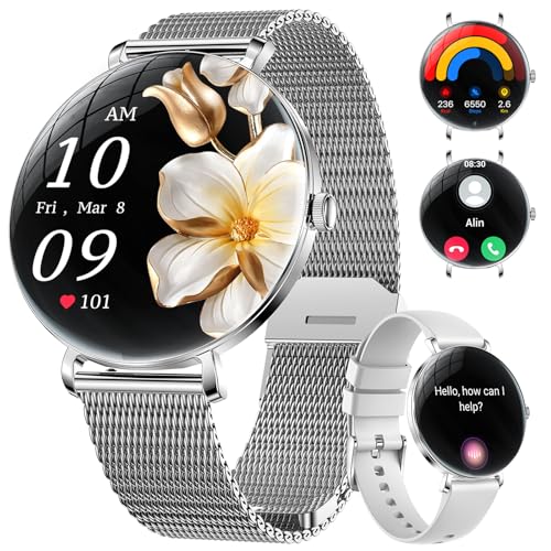 LIGE Smart Watches for Women with Calls/Answer, 1.43" AMOLED Display Smart Watch for Android Phone iPhone,Fitness Watches for Women with Heart Rate/Sleep Monitor/Pedometer, IP68 Waterproof, Silver