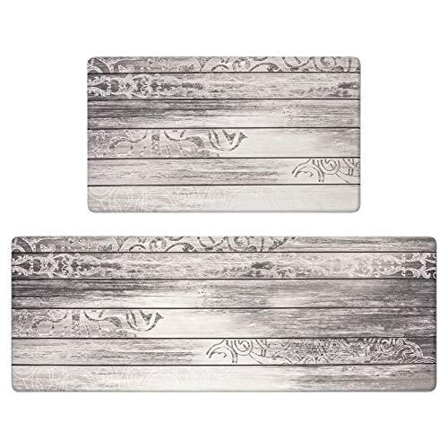 HiiARug Anti Fatigue Kitchen Mats Set of 2, 18''x30''+18''x47'', Non-Slip Kitchen Floor Mats Cushioned Floor Comfort Mats Durable Kitchen Rugs and Mats for Kitchen & Laundry (Grey & Purple)