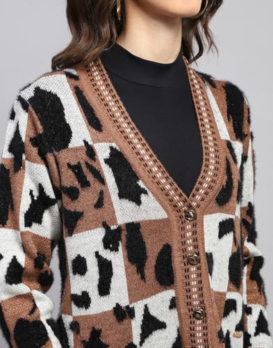 Image of Monte Carlo Womens Self Design V Neck Full Sleeve Cardigan (1243748VN)