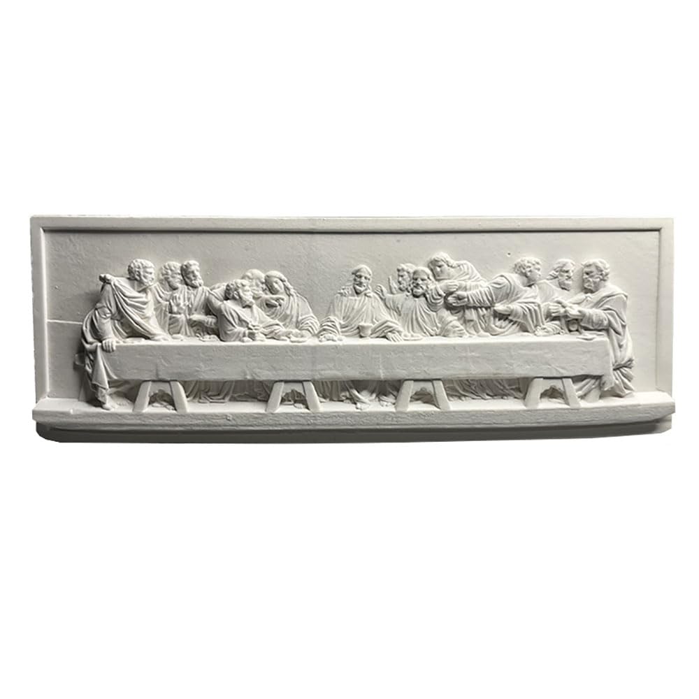 Lllunimon White The Last Supper Statue, Retro Gypsum Carved Sculpture Religious Statue, Handmade Crafts For Home Decoration