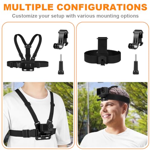 Adiwo Set de Accesorios Action Cámara, Arnés de Pecho Ajustable,Correa de Cabeza, para GoPro y Cámaras de Acción, Ligero y Cómodo, Rendimiento Elástica Correa Ajustable, Cámara de Acción Accesorios - imagen 3