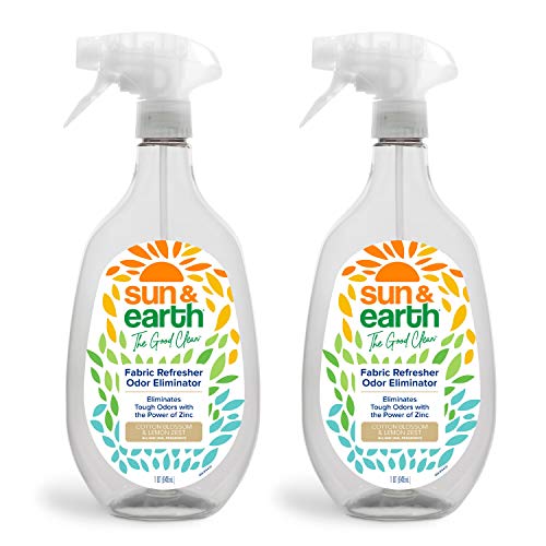 Odor Eliminator & Fabric Refresher Spray with Zinc by Sun & Earth, Cotton Blossom & Lemon Zest All Natural Fragrance, Eliminates Tough Odors Naturally with Zinc, Made in the USA, 32 Ounce (Pack of 2)